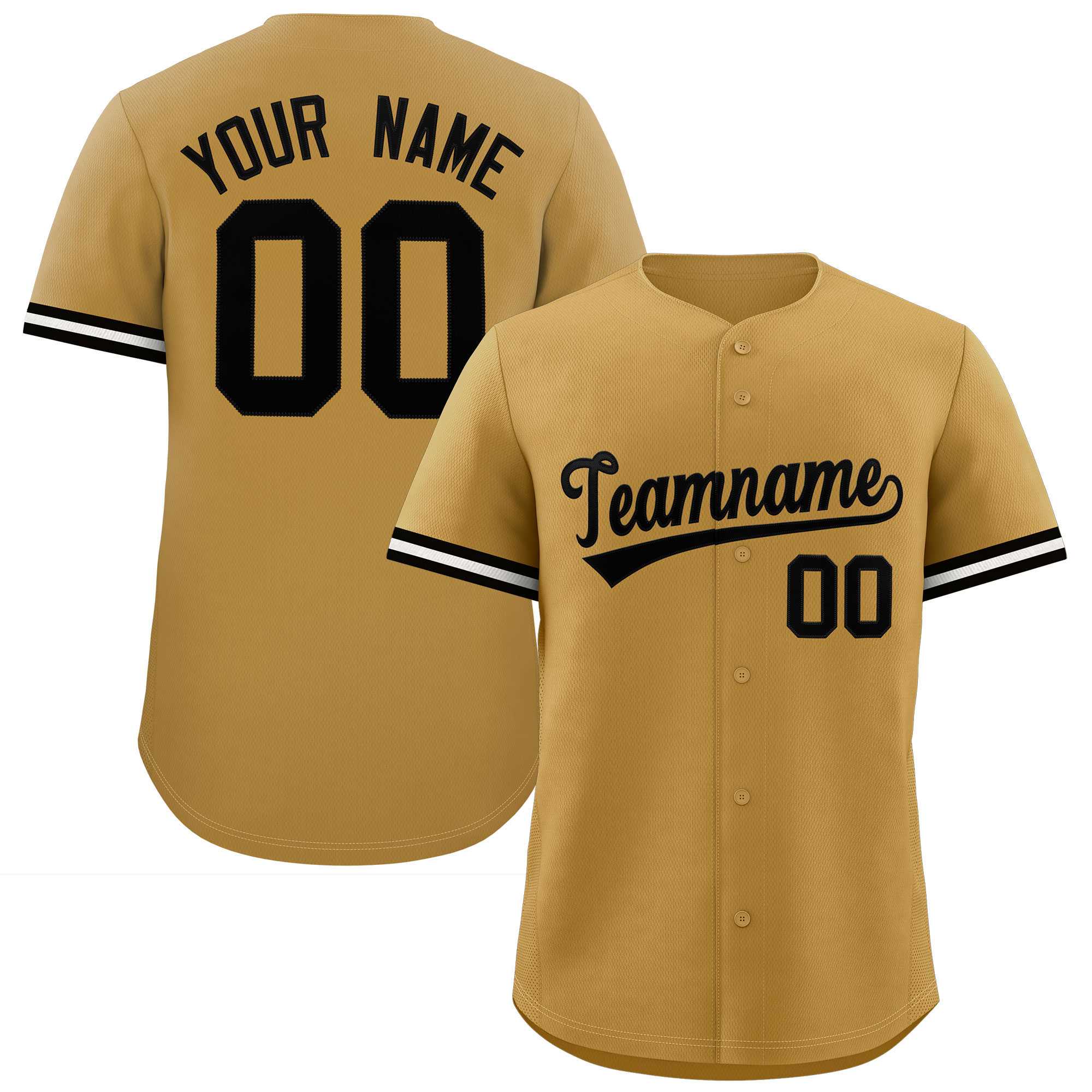 Custom Old Gold Black Full Button Design Authentic Baseball Jersey