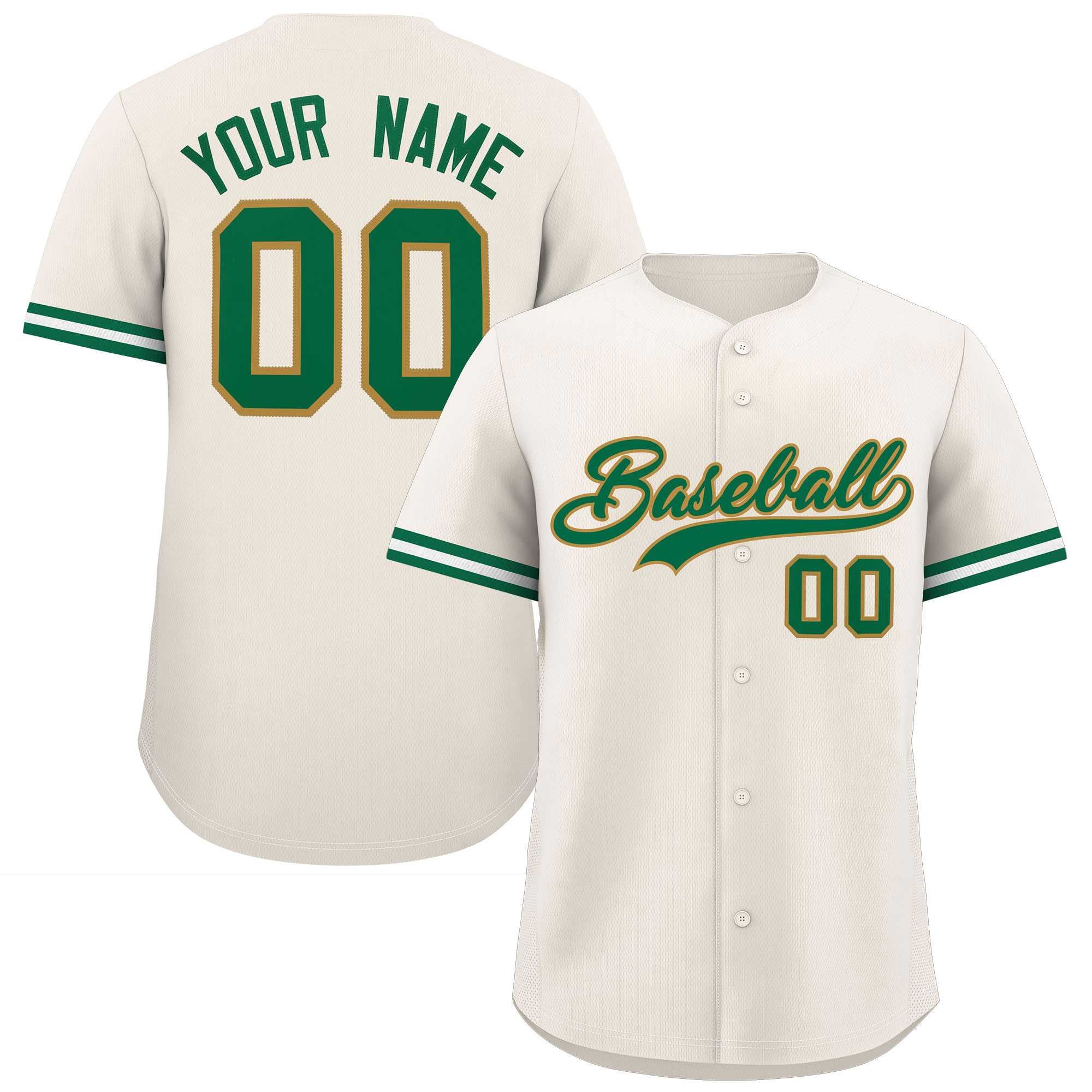 Custom Cream Kelly Green Full Button Design Authentic Baseball Jersey