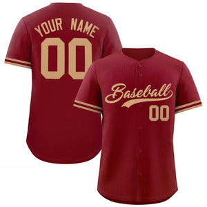 Custom Crimson Old Gold Full Button Design Authentic Baseball Jersey