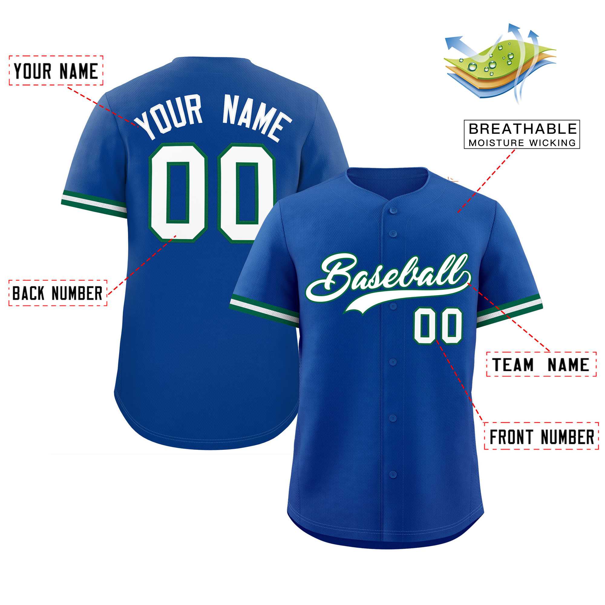 Custom Royal White Full Button Design Authentic Baseball Jersey