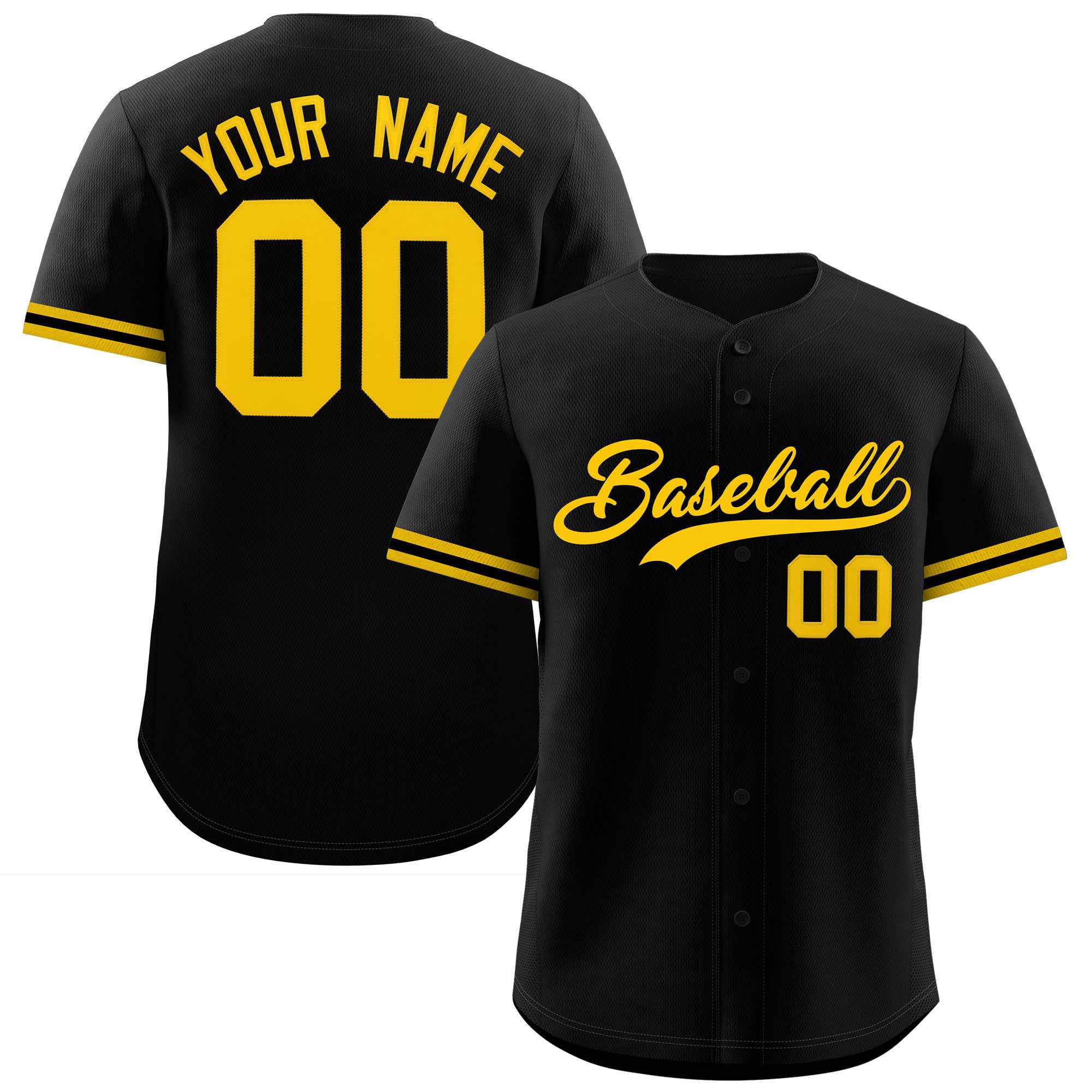 Custom Black Gold Full Button Design Authentic Baseball Jersey