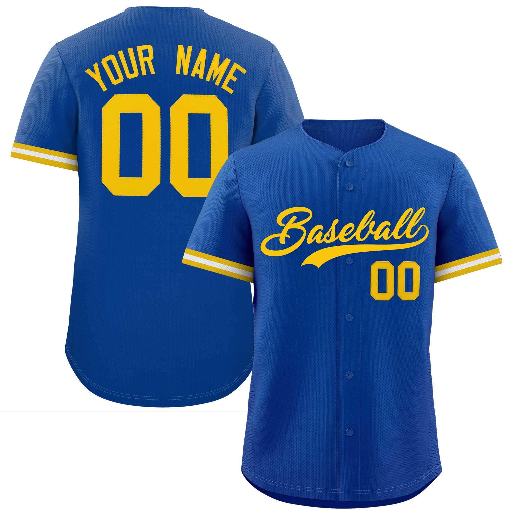 Custom Royal Gold Full Button Design Authentic Baseball Jersey