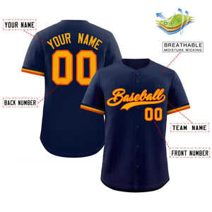 Custom Navy Gold Full Button Design Authentic Baseball Jersey