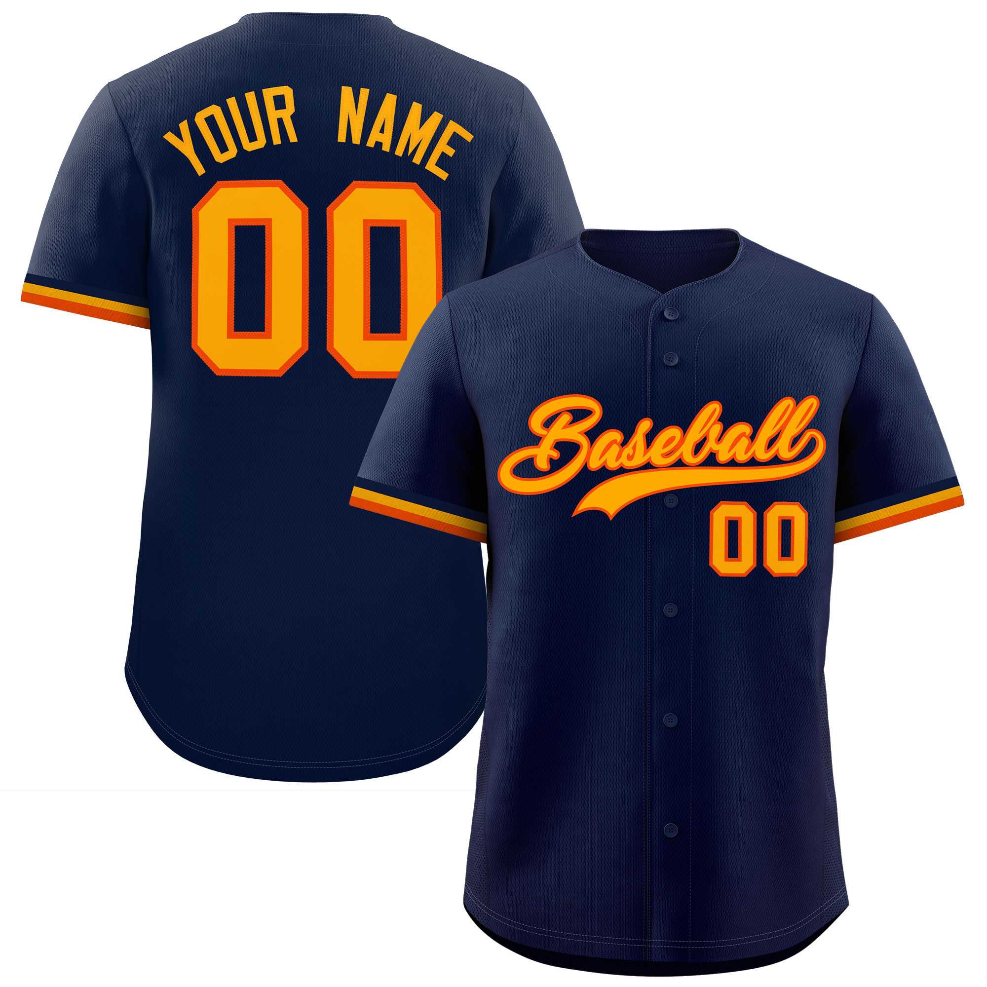 Custom Navy Gold Full Button Design Authentic Baseball Jersey