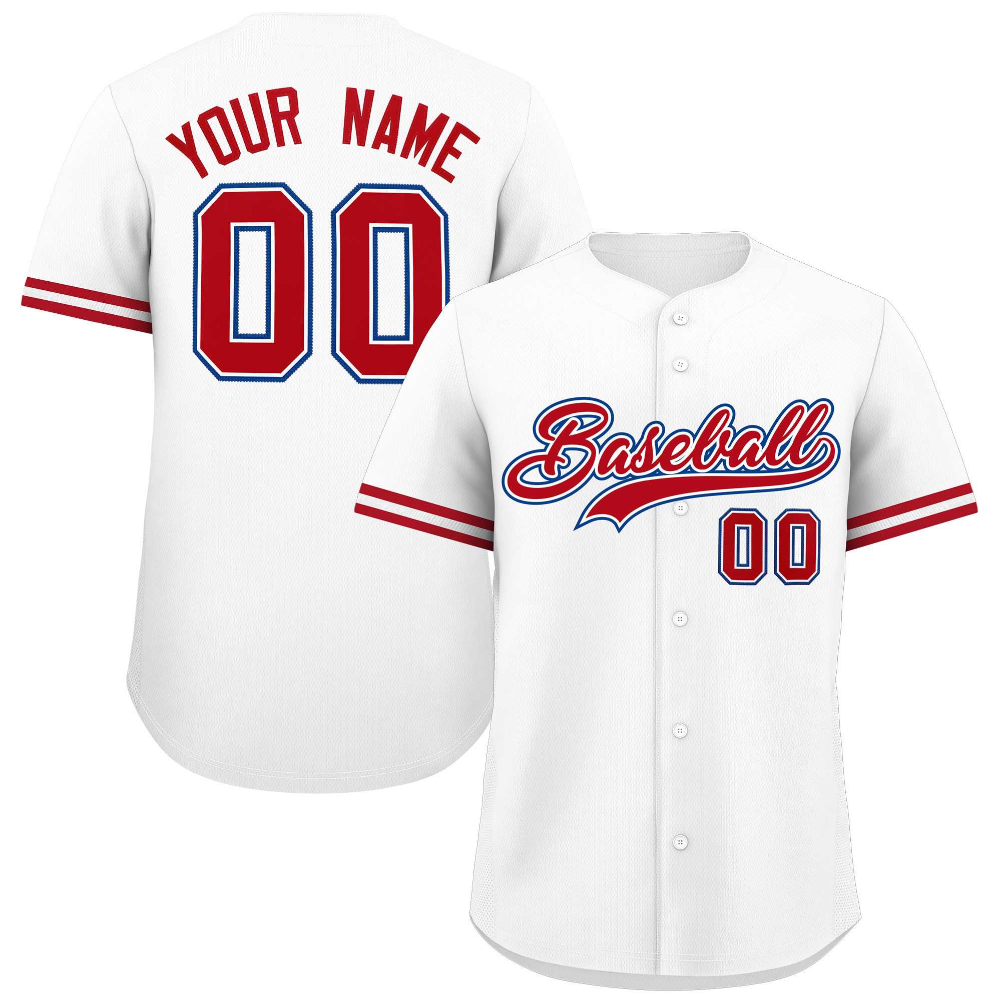 Custom White Red Full Button Design Authentic Baseball Jersey