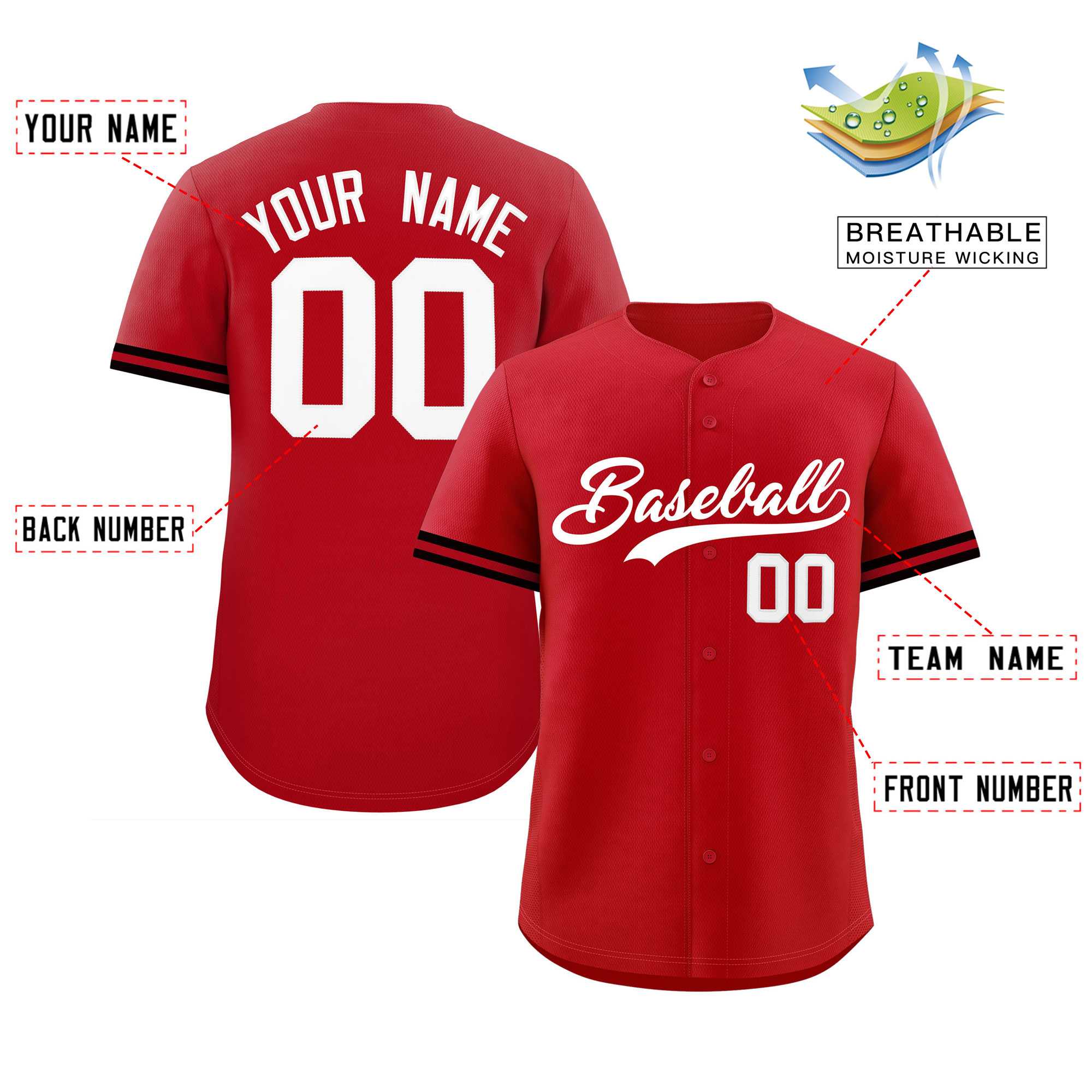 Custom Red White Full Button Design Authentic Baseball Jersey