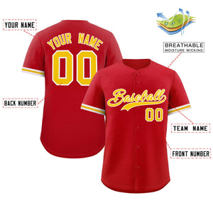 Custom Red Gold Full Button Design Authentic Baseball Jersey