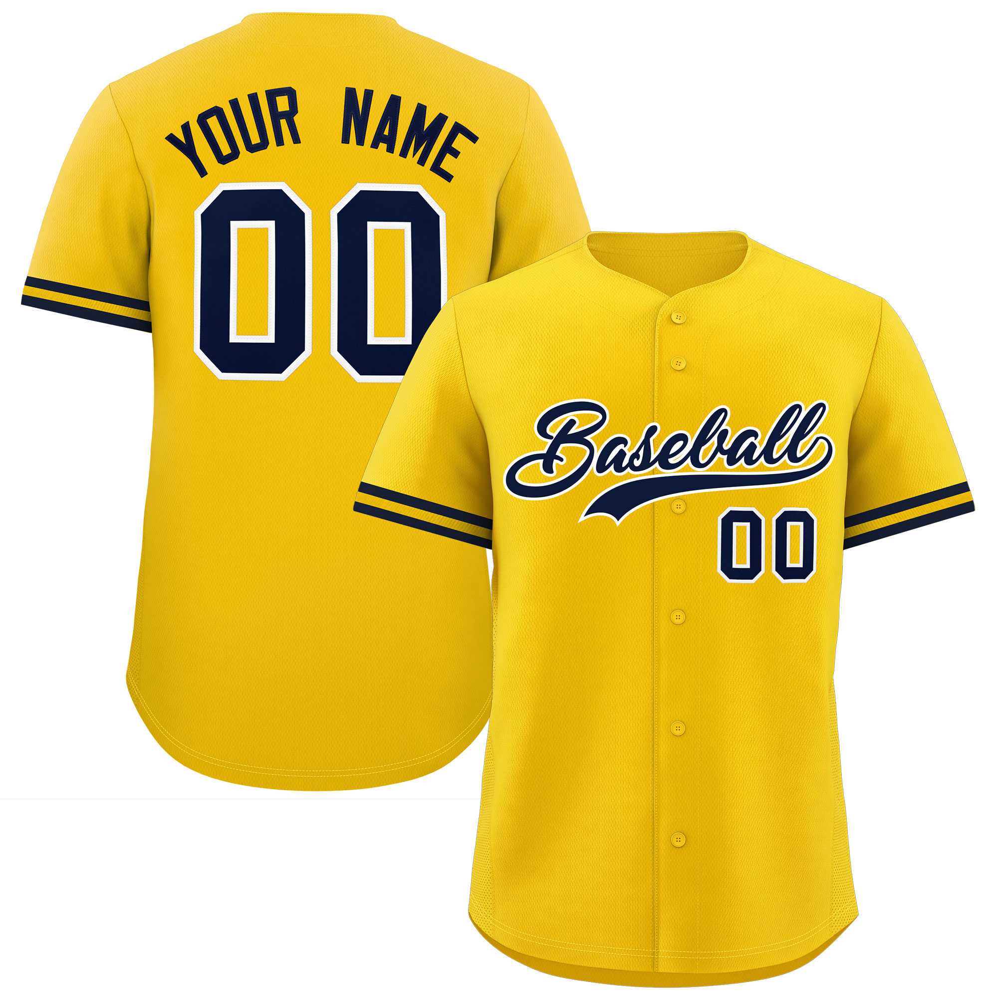 Custom Gold Navy Full Button Design Authentic Baseball Jersey