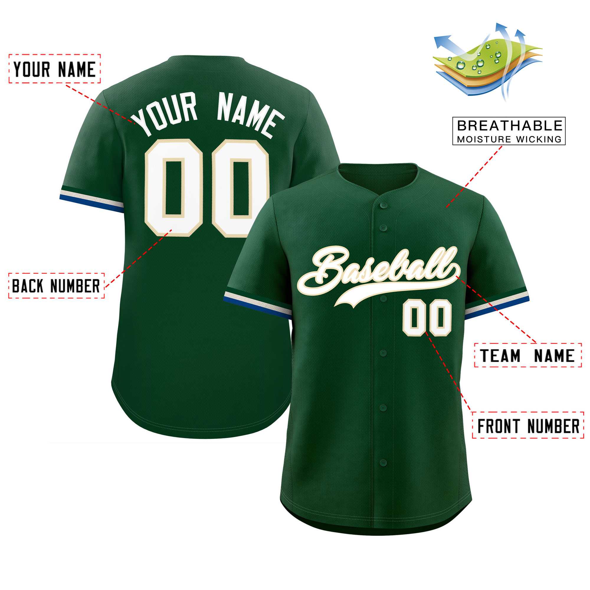 Custom Green White Full Button Design Authentic Baseball Jersey