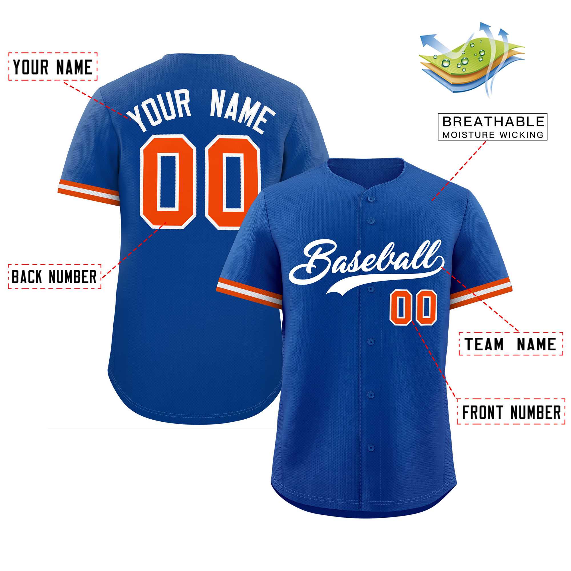 Custom Royal White Full Button Design Authentic Baseball Jersey