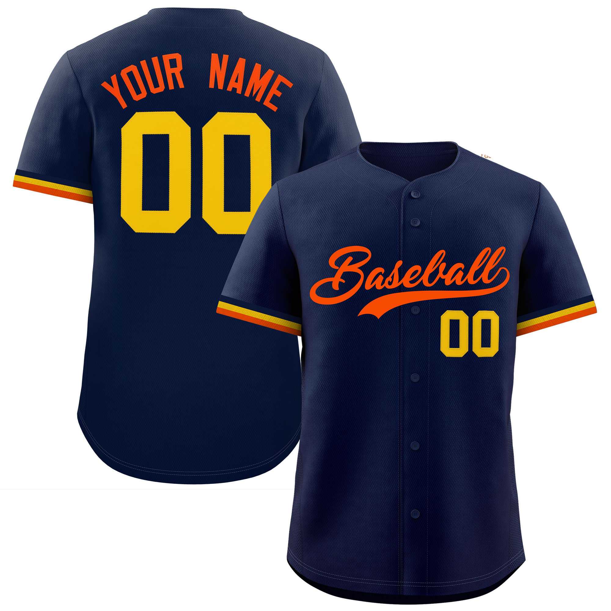 Custom Navy Orange Full Button Design Authentic Baseball Jersey