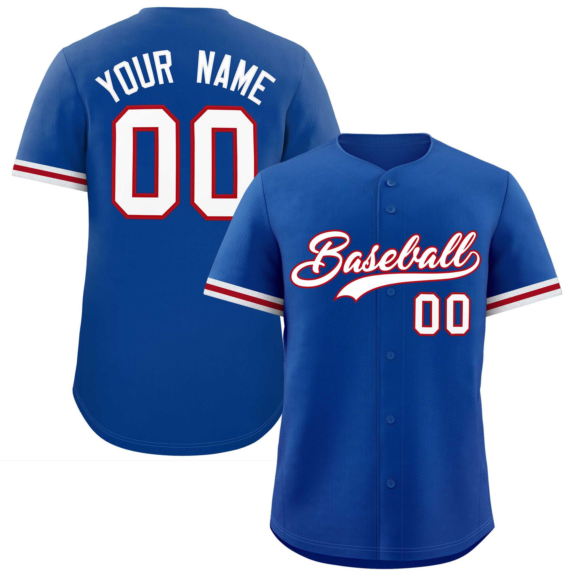 Custom Royal White Full Button Design Authentic Baseball Jersey