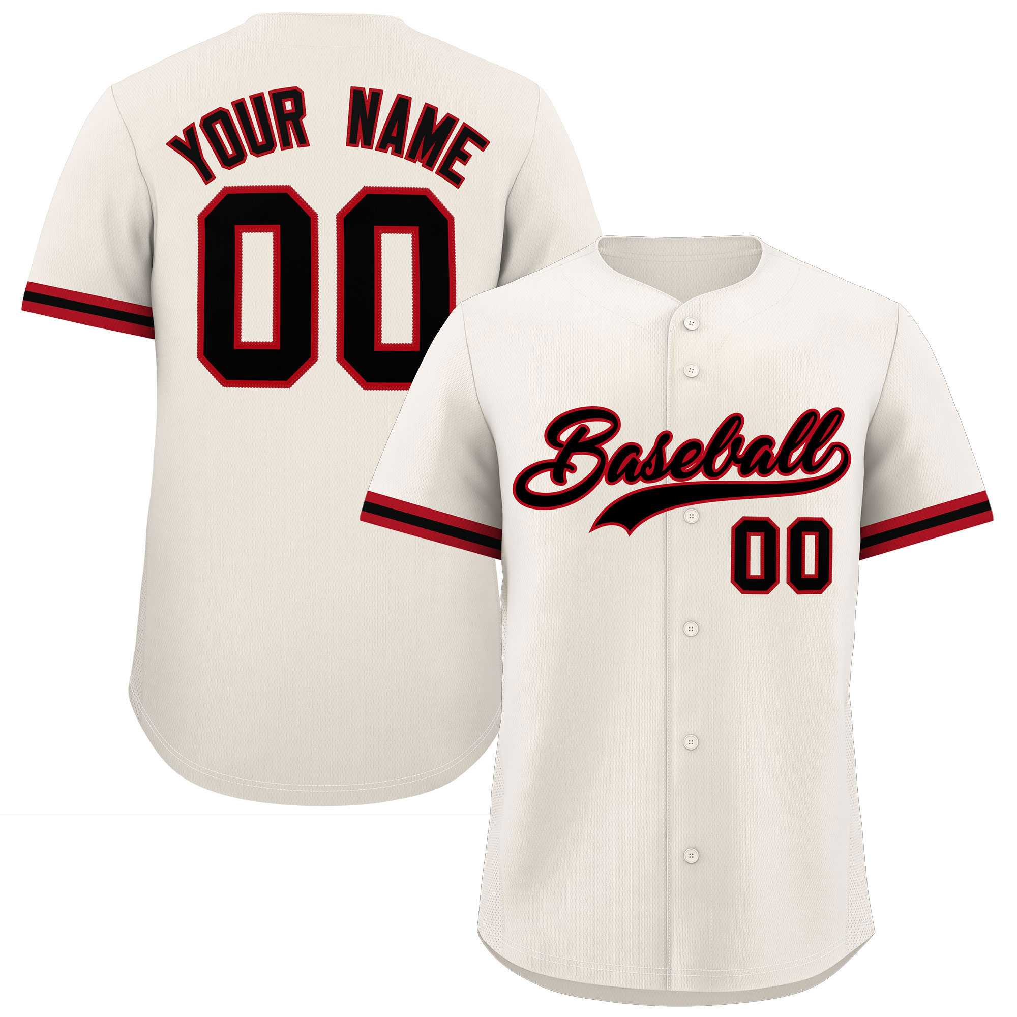 Custom Cream Black Full Button Design Authentic Baseball Jersey