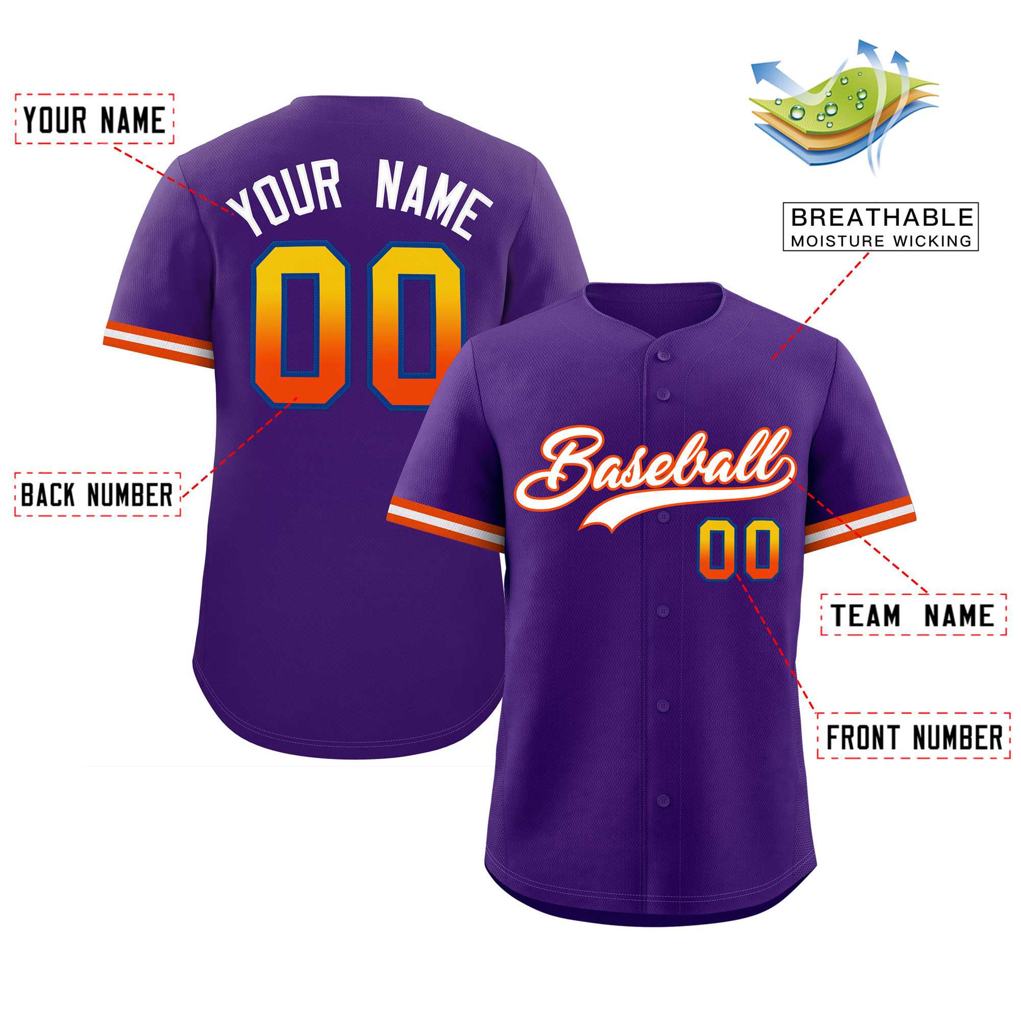 Custom Purple White Full Button Design Authentic Baseball Jersey