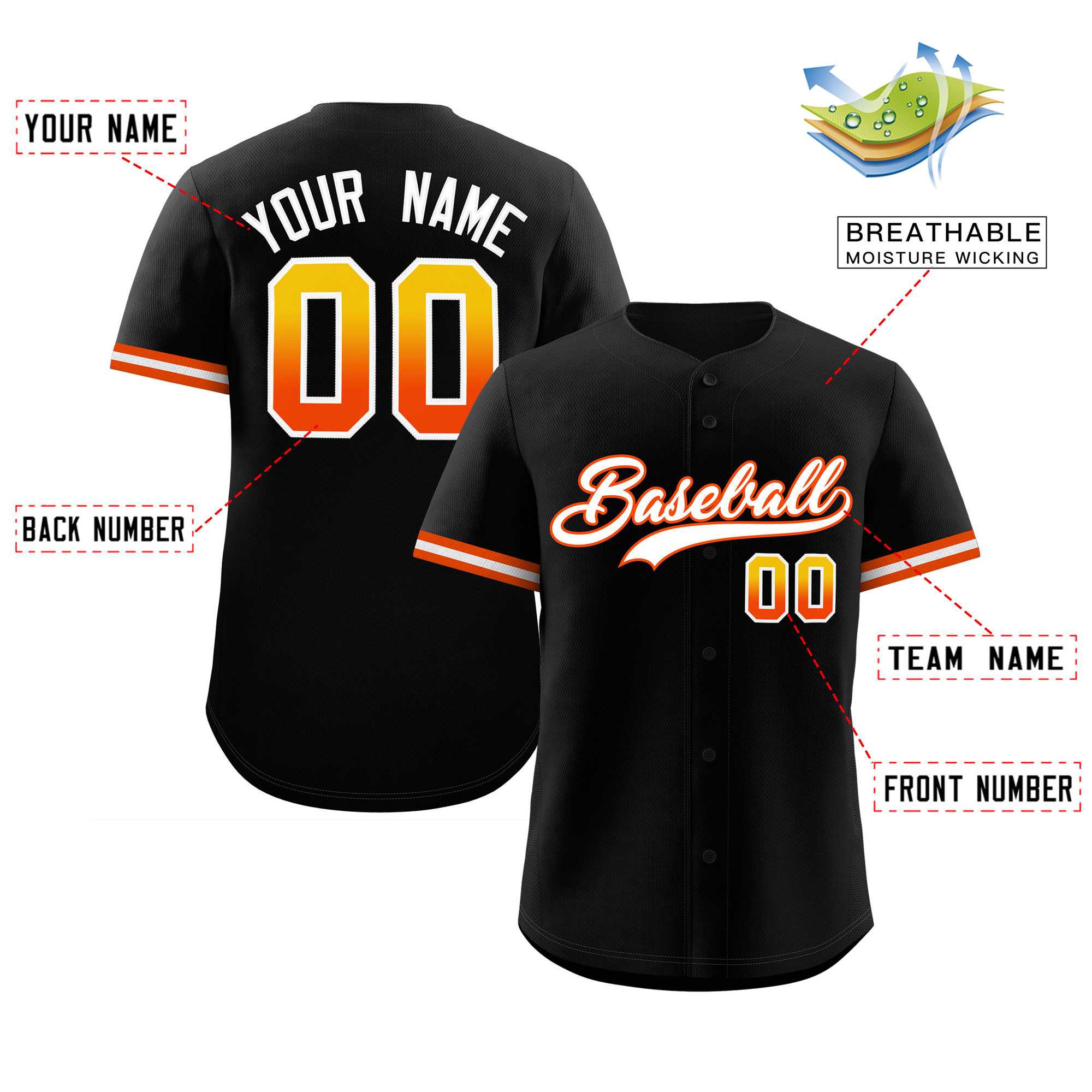 Custom Black White Full Button Design Authentic Baseball Jersey