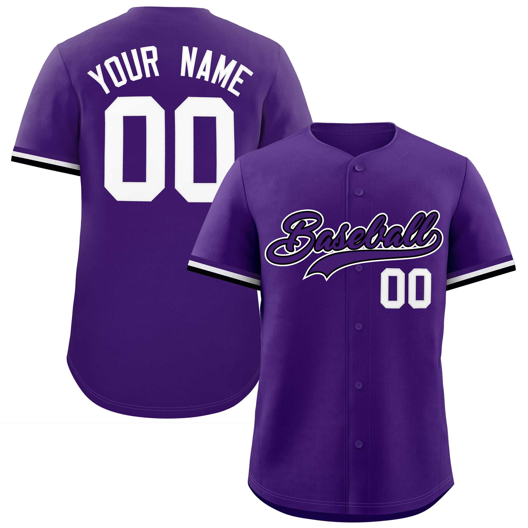 Custom Purple Black Full Button Design Authentic Baseball Jersey