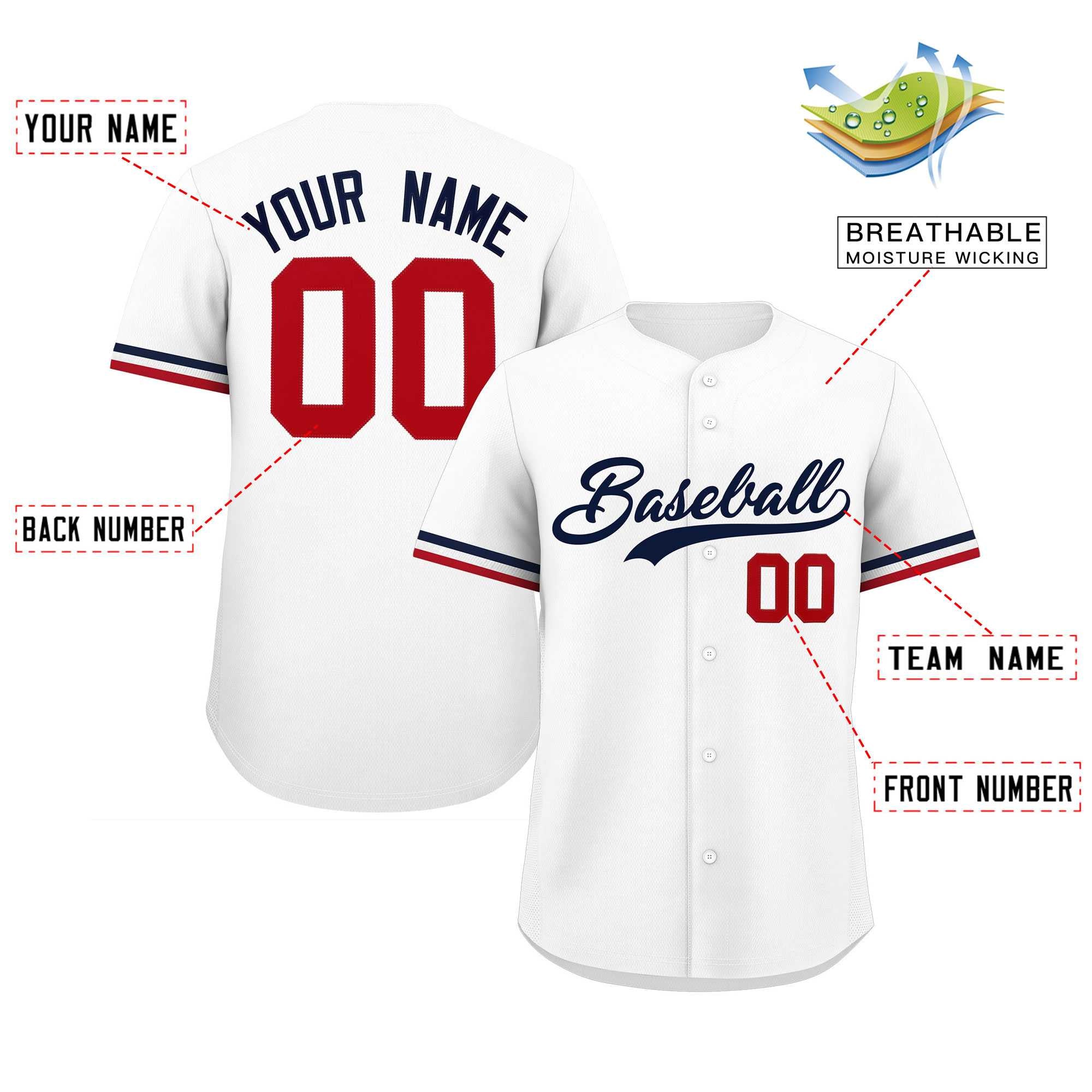 Custom White Navy Full Button Design Authentic Baseball Jersey