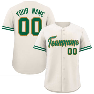 Custom Cream Kelly Green Full Button Design Authentic Baseball Jersey