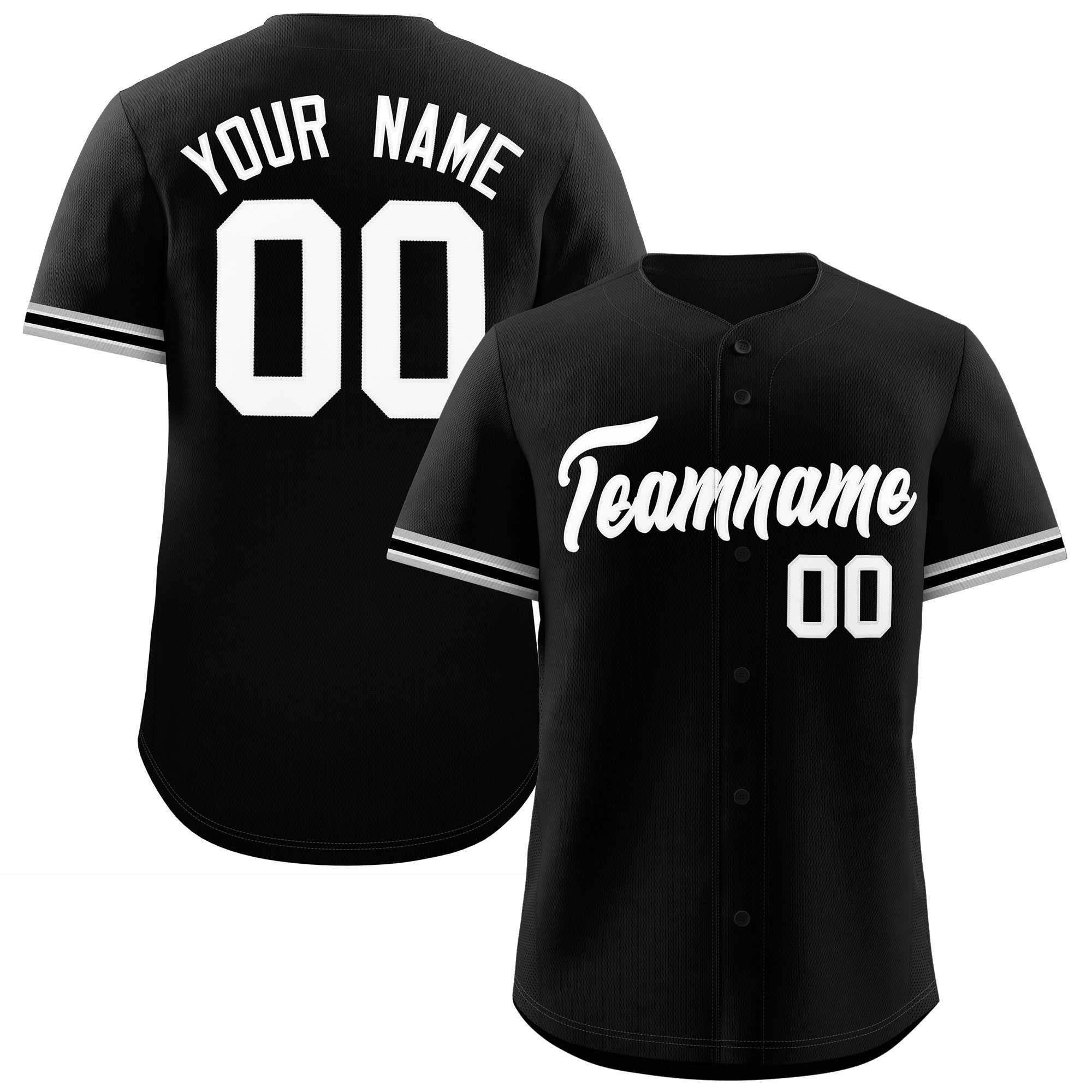 Custom Black White Full Button Design Authentic Baseball Jersey