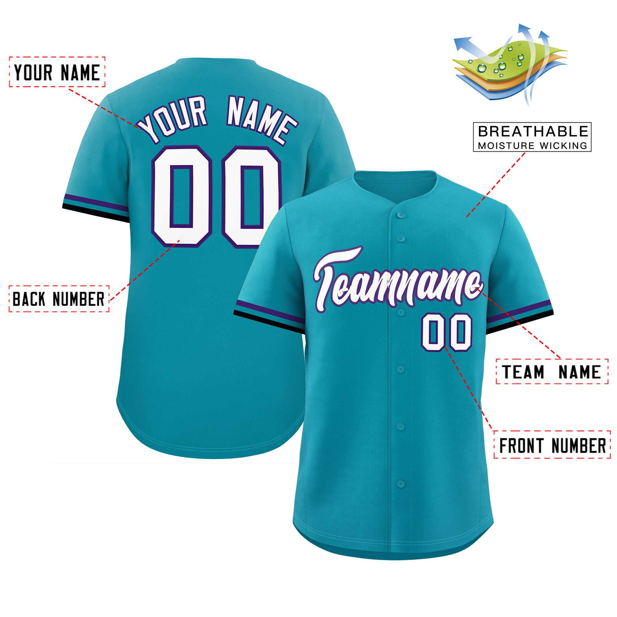 Custom Teal White Full Button Design Authentic Baseball Jersey