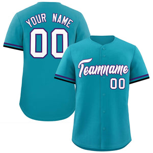 Custom Teal White Full Button Design Authentic Baseball Jersey