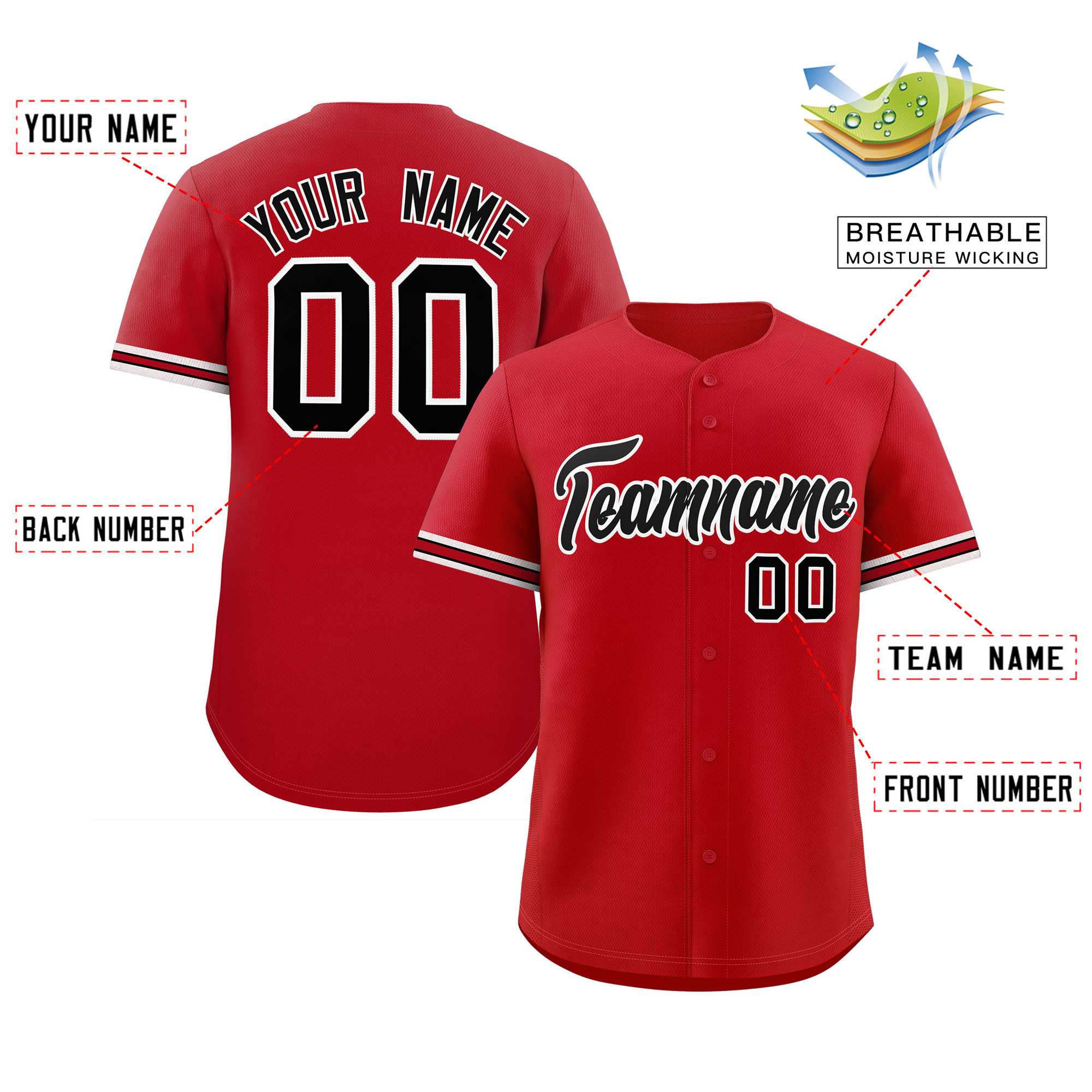 Custom Red Black Full Button Design Authentic Baseball Jersey