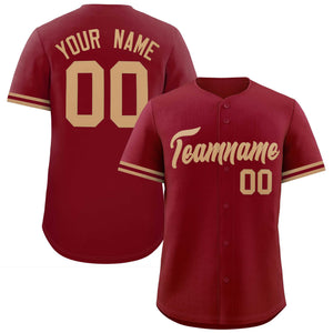 Custom Crimson Old Gold Full Button Design Authentic Baseball Jersey