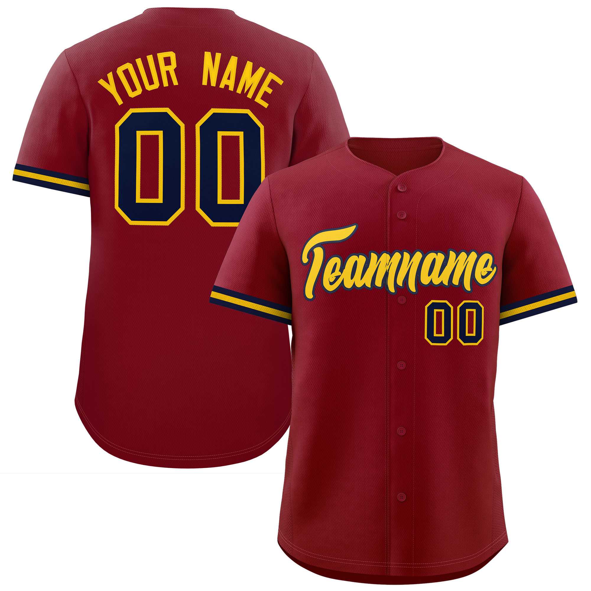 Custom Crimson Gold Full Button Design Authentic Baseball Jersey