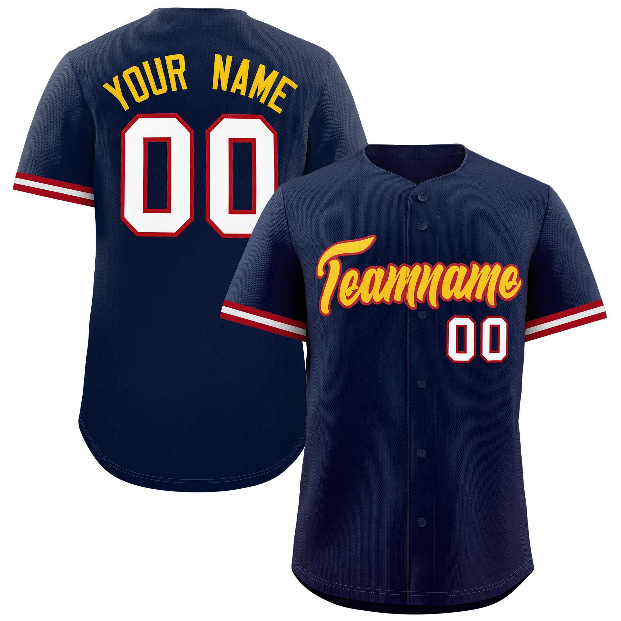 Custom Navy Gold Full Button Design Authentic Baseball Jersey