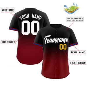 Custom Black Crimson Gradient Fashion Full Button Design Authentic Baseball Jersey