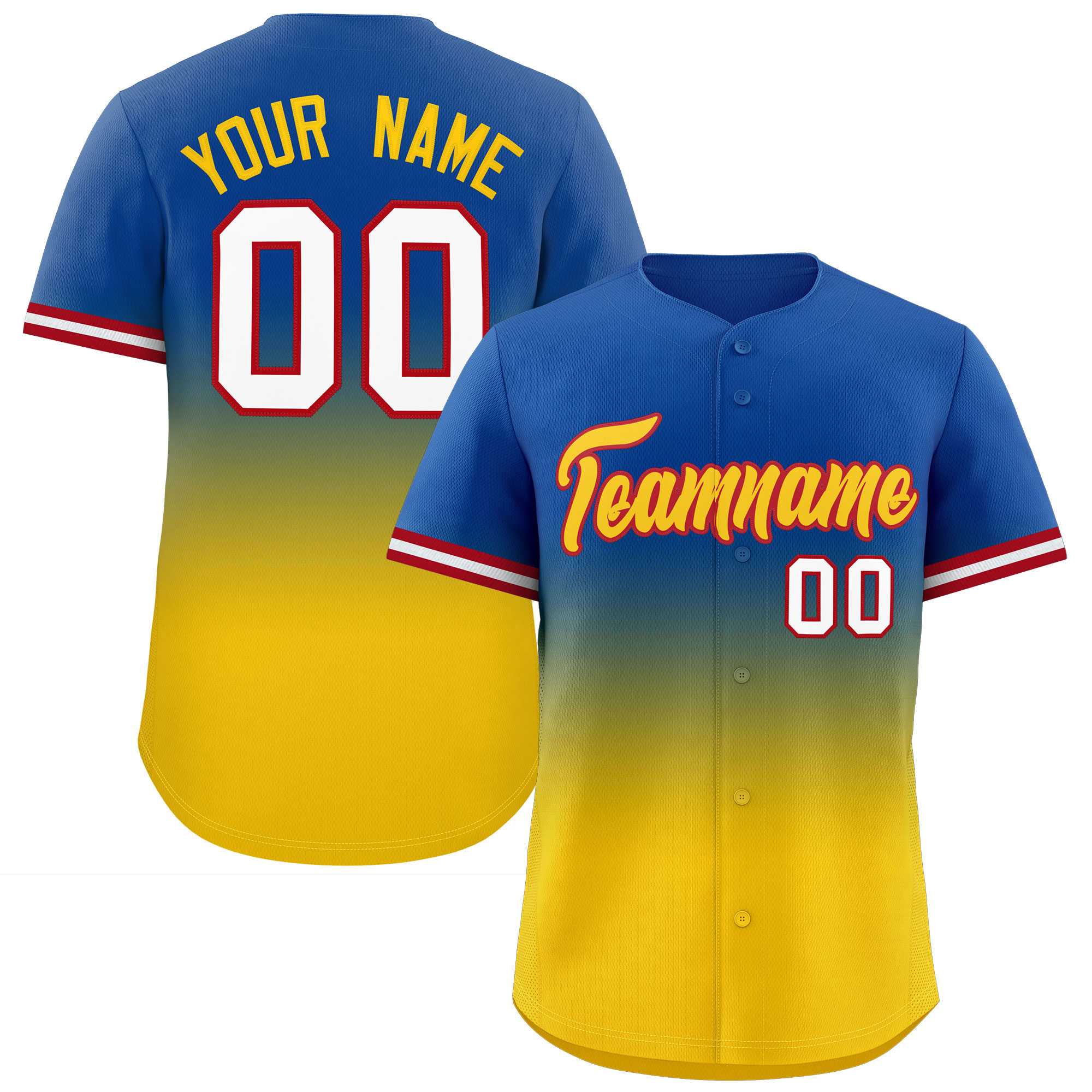 Custom Royal Gold Gradient Fashion Full Button Design Authentic Baseball Jersey