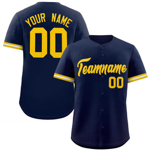 Custom Navy Gold Full Button Design Authentic Baseball Jersey