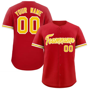 Custom Red Gold Full Button Design Authentic Baseball Jersey