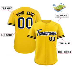 Custom Gold Navy Full Button Design Authentic Baseball Jersey