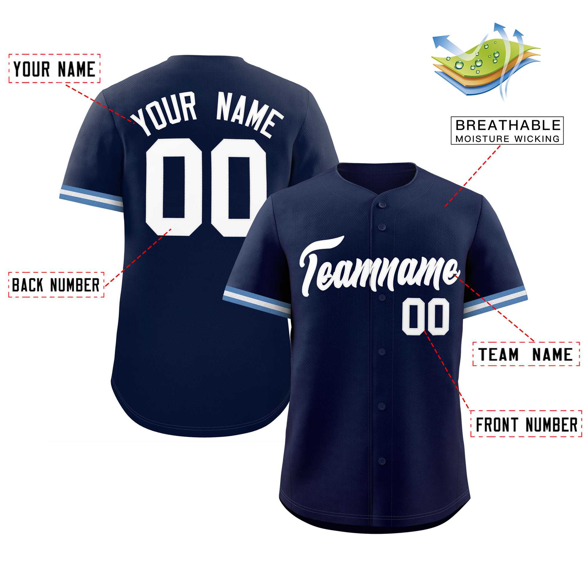 Custom Navy White Full Button Design Authentic Baseball Jersey