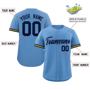 Custom Light Blue Navy Full Button Design Authentic Baseball Jersey