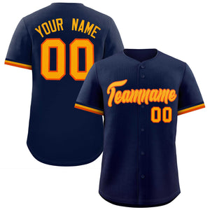 Custom Navy Gold Full Button Design Authentic Baseball Jersey