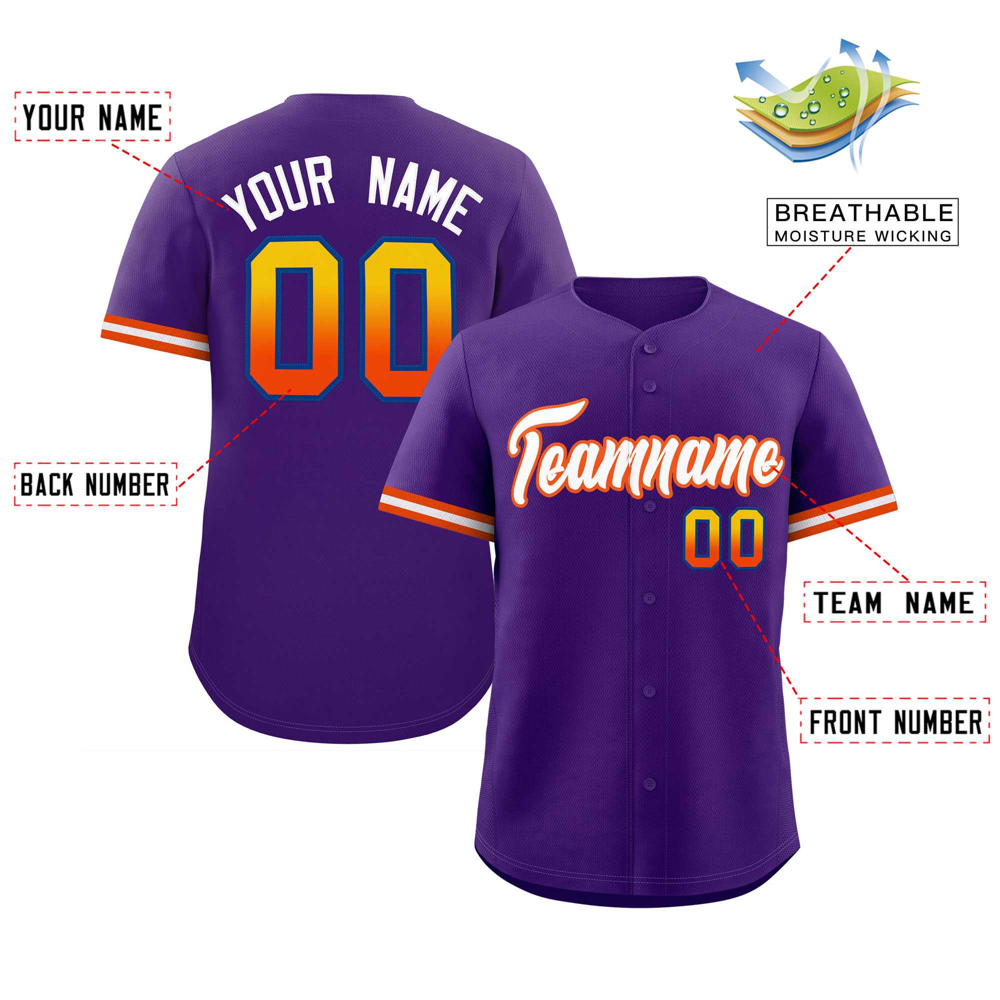 Custom Purple White Full Button Design Authentic Baseball Jersey