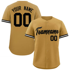 Custom Old Gold Black Full Button Design Authentic Baseball Jersey