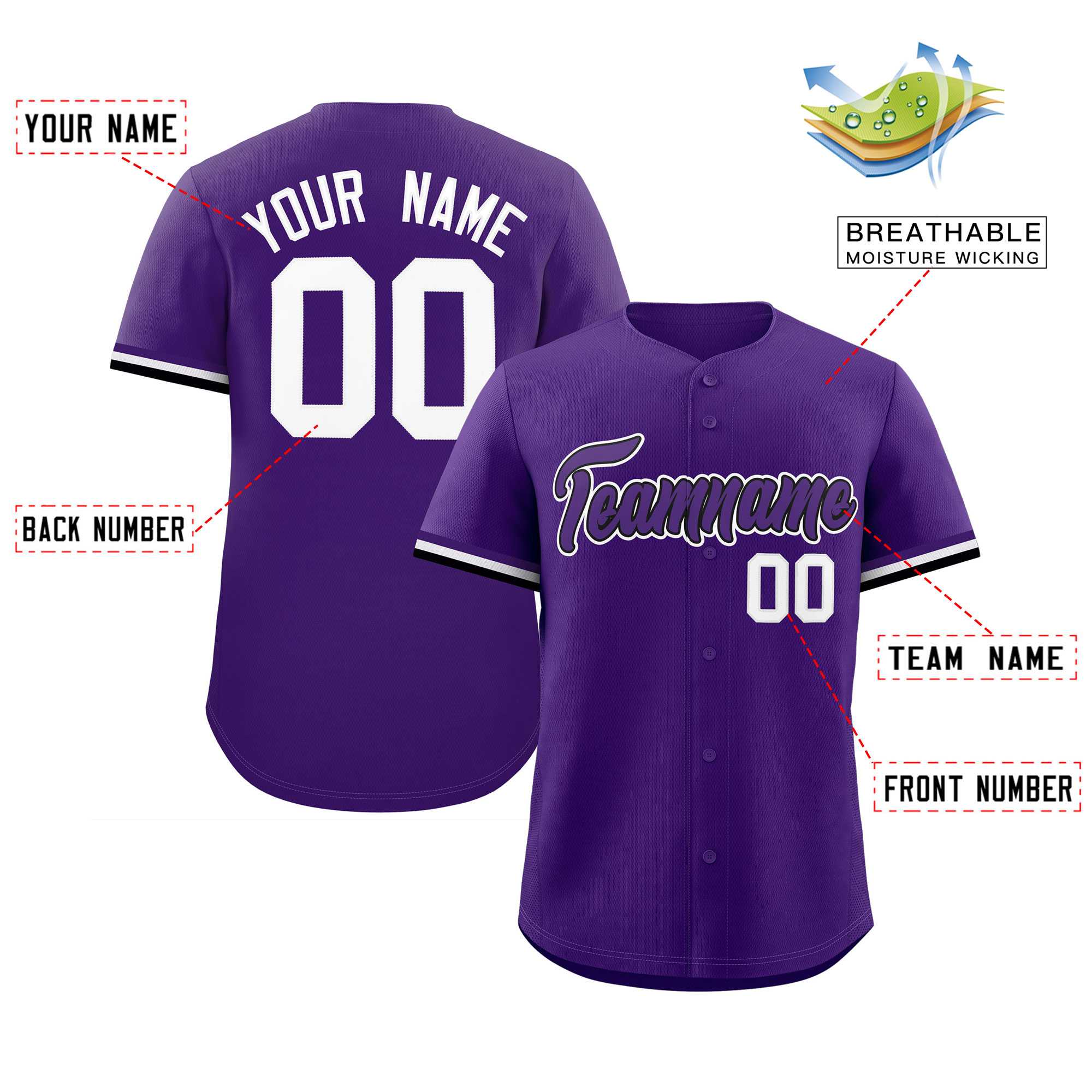 Custom Purple Black Full Button Design Authentic Baseball Jersey