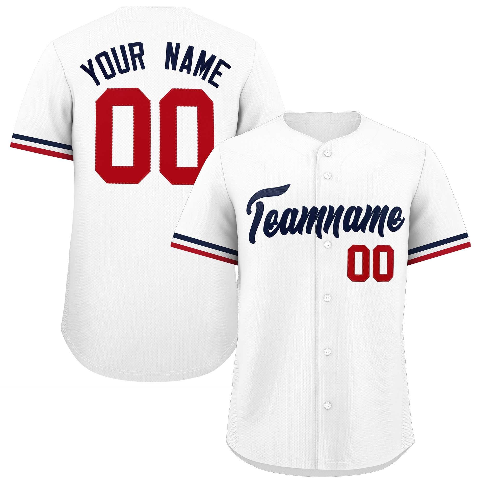 Custom White Navy Full Button Design Authentic Baseball Jersey