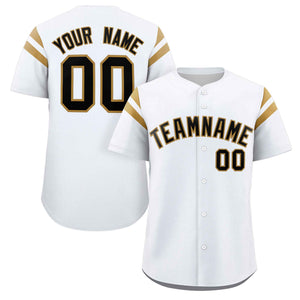 Custom White Black-Old Gold Classic Style Personalized Full Button Authentic Baseball Jersey