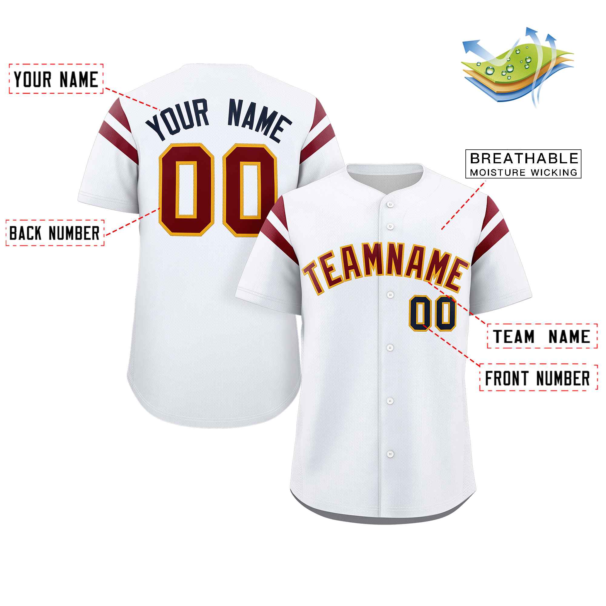 Custom White Red Classic Style Personalized Full Button Authentic Baseball Jersey