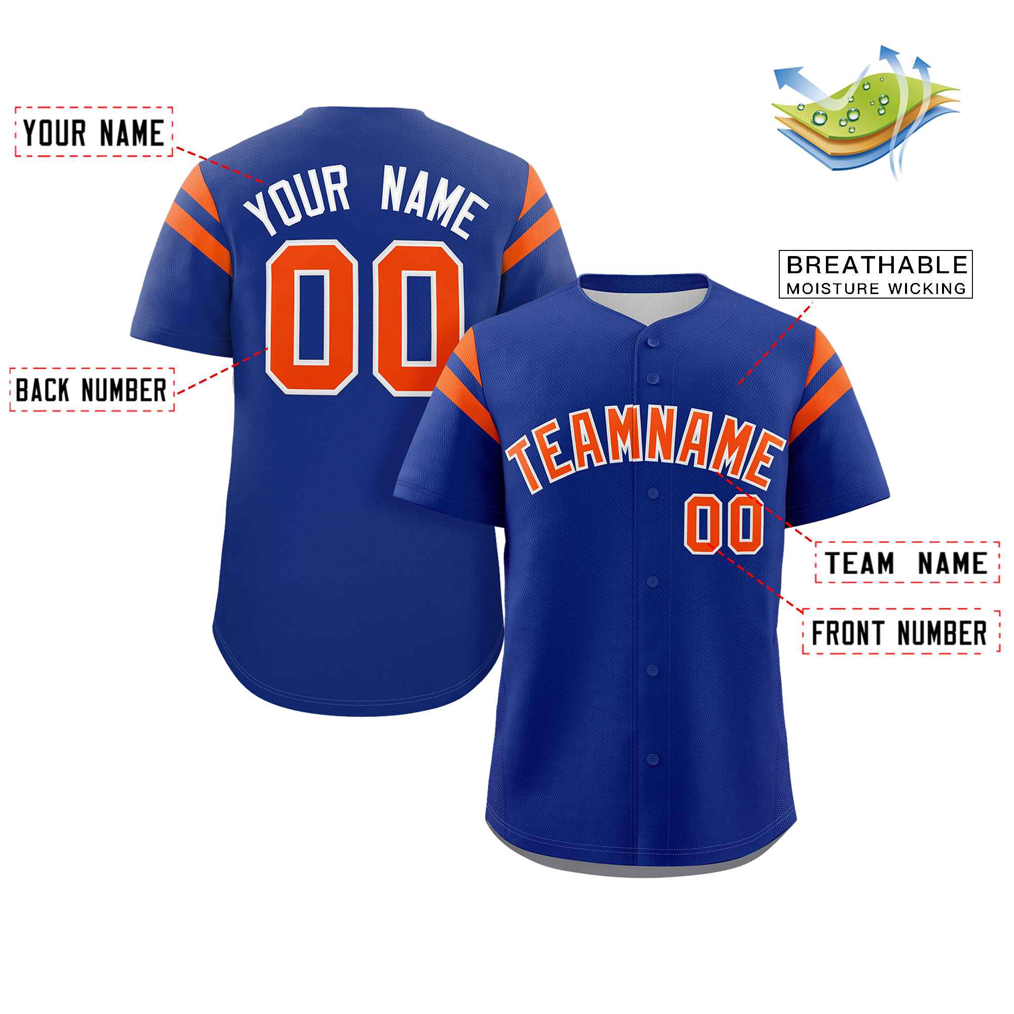 Custom Royal Orange Classic Style Personalized Full Button Authentic Baseball Jersey