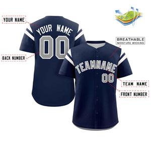 Custom Navy Gray Classic Style Personalized Full Button Authentic Baseball Jersey