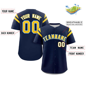 Custom Navy Gold Classic Style Personalized Full Button Authentic Baseball Jersey