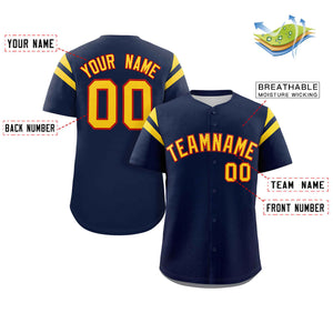 Custom Navy Gold Classic Style Personalized Full Button Authentic Baseball Jersey