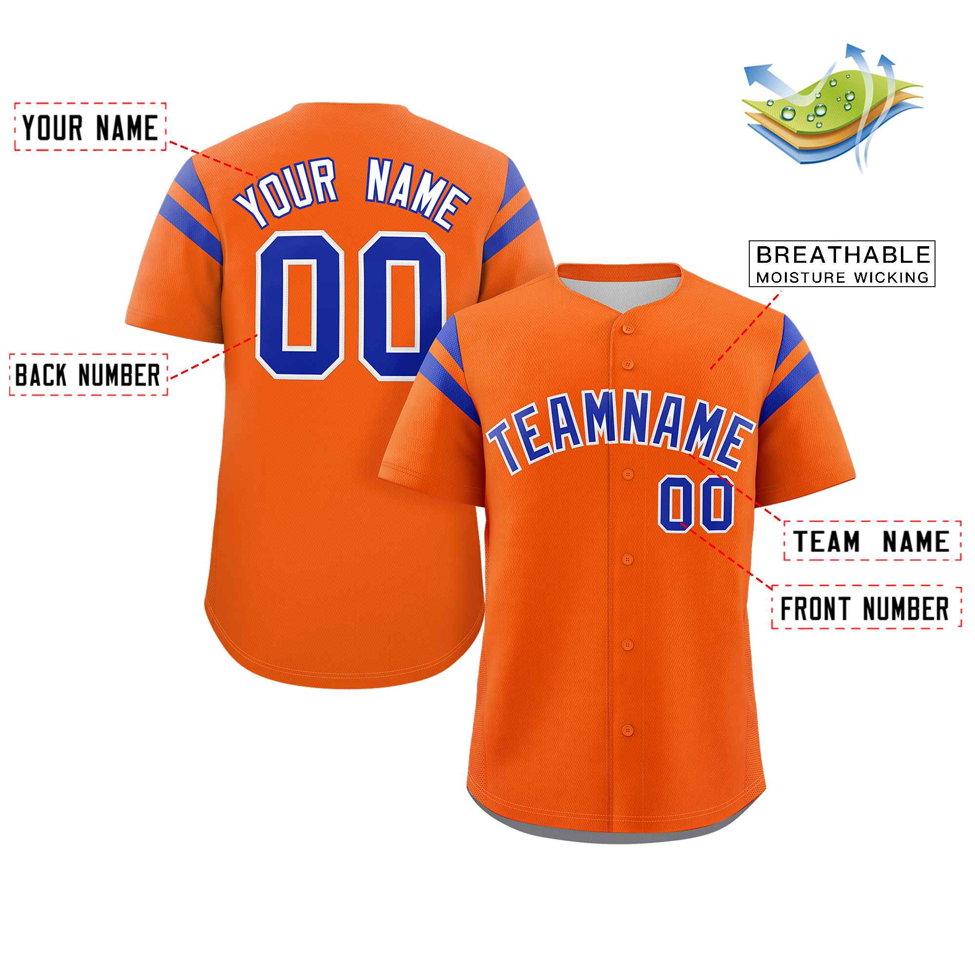 Custom Orange Royal Classic Style Personalized Full Button Authentic Baseball Jersey