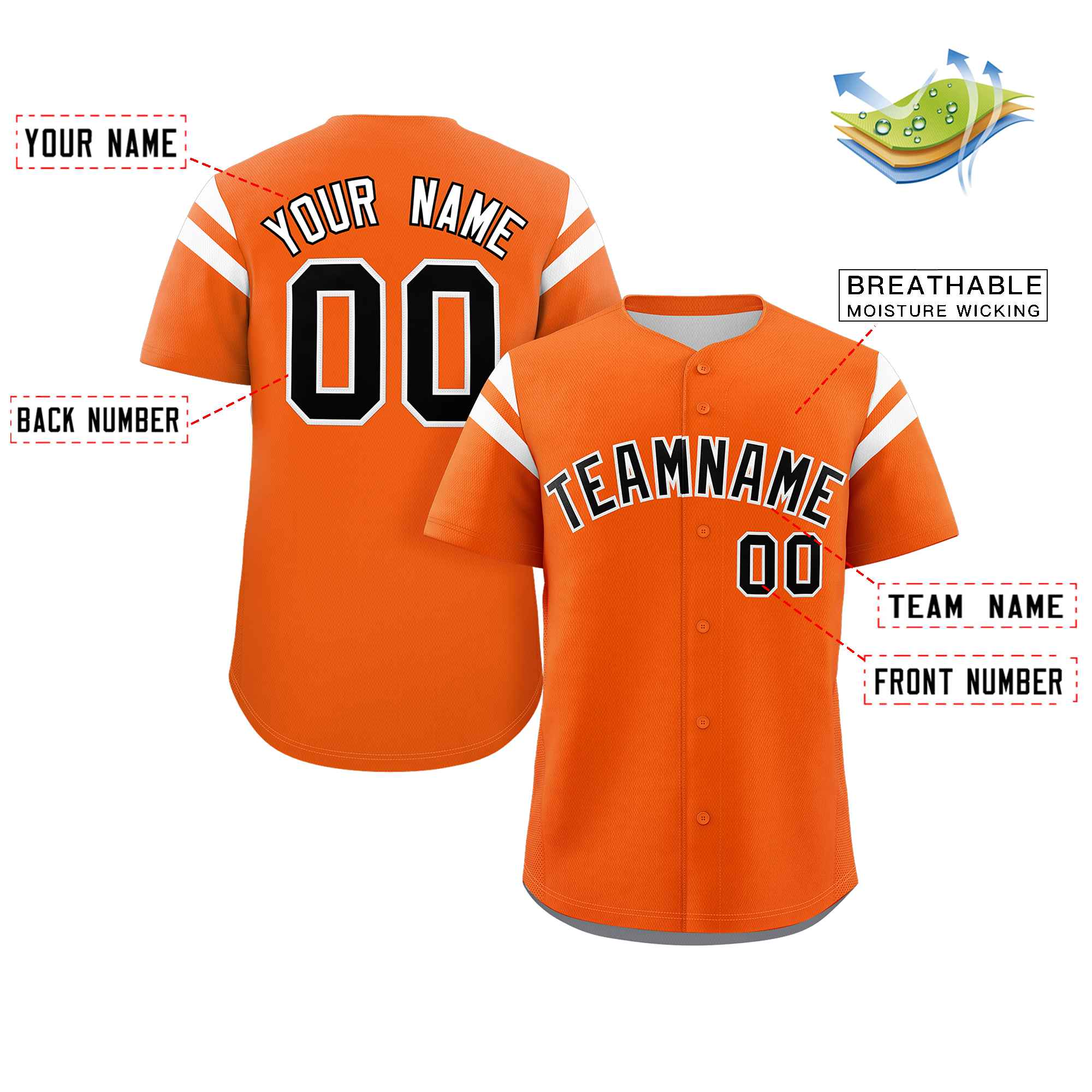 Custom Orange Black-White Classic Style Personalized Full Button Authentic Baseball Jersey