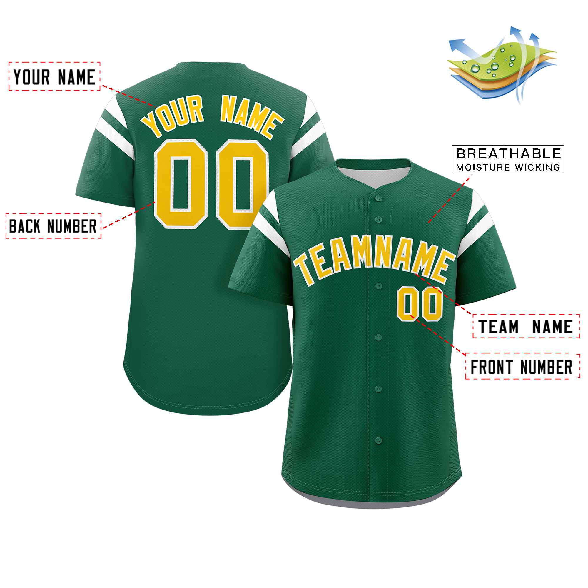 Custom Green Gold-White Classic Style Personalized Full Button Authentic Baseball Jersey